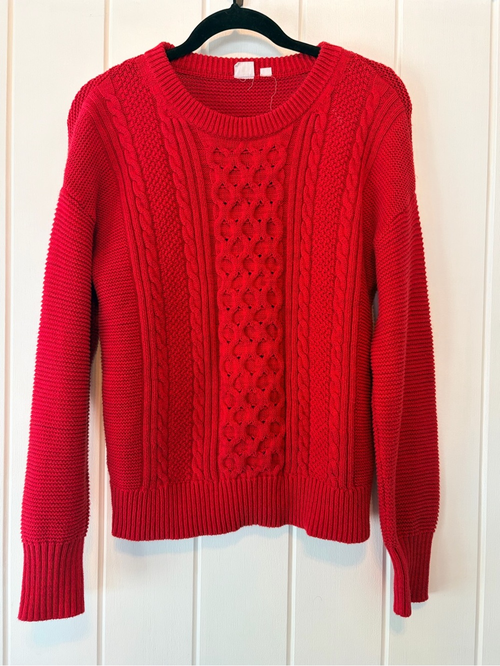 GAP Bright Red Cable Knit Crewneck Sweater